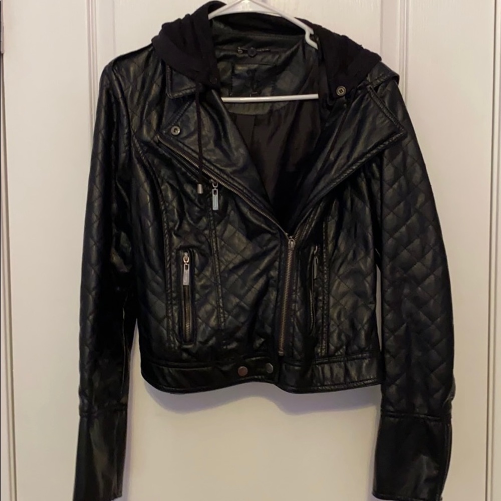 Faux leather jacket with hoodie